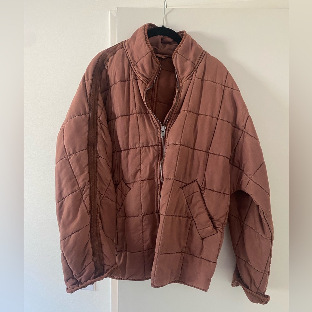 Free people quilted knit jacket, size small, burgandy/maroon